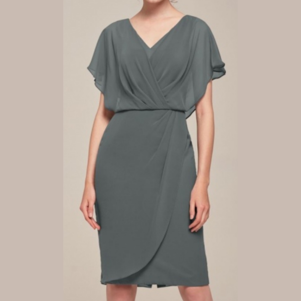 Gray Formal Chiffon Reese Wrap Dress, size 16